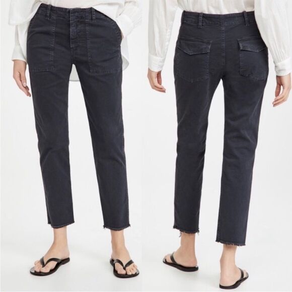 Nili Lotan Blue Frayed Hem Pockets Crop Pants Business Casual Minimalist Modern - Picture 3 of 15